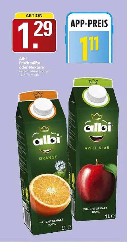 Albi Fruchtsäfte oder Nektare verschiedene Sorten 1L Tetra Pak