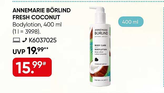 ANNEMARIE BÖRLIND FRESH COCONUT Bodylotion, 400 ml (1 l = 39.98)