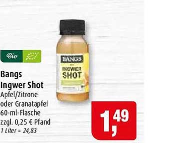 Bangs Ingwer Shot Apfel/Zitrone oder Granatapfel 60-ml-Flasche zzgl. 0,25 € Pfand