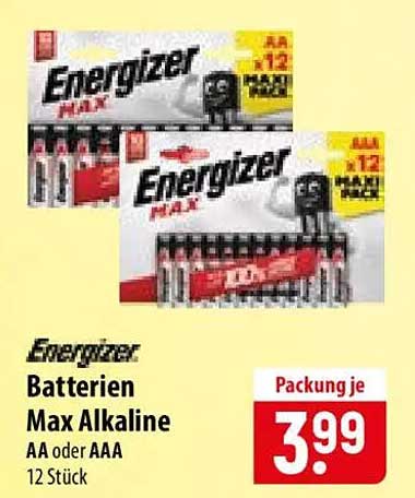 Batterien Max Alkaline AA oder AAA 12 Stück
