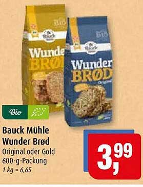 Bauck Mühle Wunder Brot Original oder Gold 600-g-Packung 1 kg = 6,65