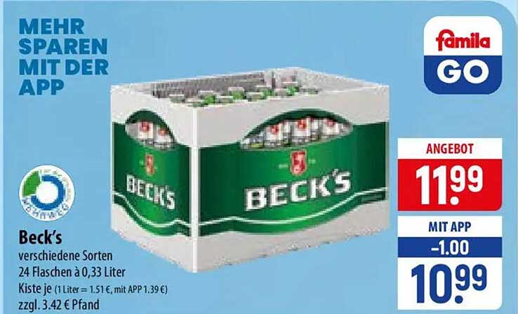 Beck’s verschiedene Sorten 24 Flaschen à 0,33 Liter