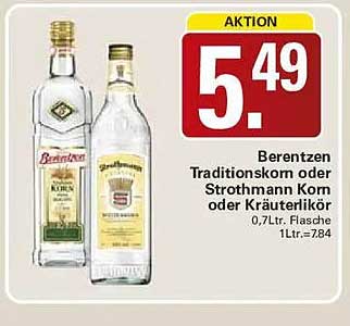 Berentzen Traditionskorn oder Strothmann Korn oder Kräuterlikör