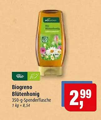 Biogreno Blütenhonig 350-g-Spenderflasche 1 kg = 8,54