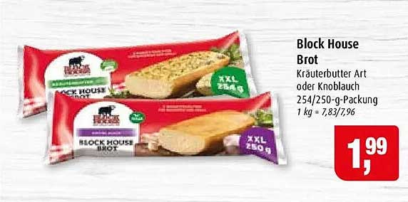 Block House Brot Kräuterbutter Art oder Knoblauch 254/250-g-Packung 1 kg = 7,83/7,96