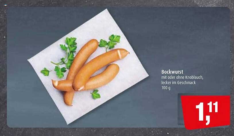 Bockwurst mit oder ohne Knoblauch, lecker im Geschmack 100 g