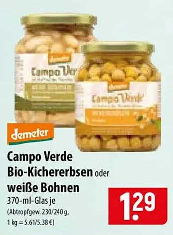 Campo Verde Bio-Kichererbsen oder weiße Bohnen