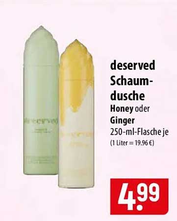 deserved Schaum-dusche Honey oder Ginger 250-ml-Flasche je