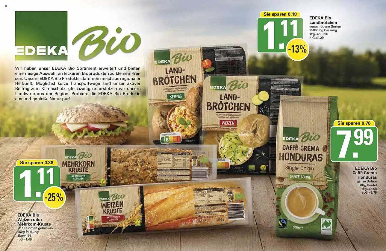 EDEKA Bio Landbrötchen verschiedene Sorten 250/280g Packung