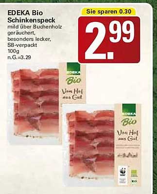 EDEKA Bio Schinkenspeck mild über Buchenholz geräuchert, besonders lecker, SB-verpackt, 100g