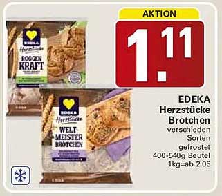 EDEKA Herzstücke Brötchen verschieden Sorten gefrostet 400-540g Beutel 1kg=ab 2.06