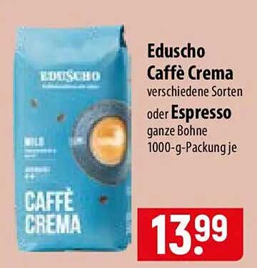 Eduscho Caffe Crema verschiedene Sorten oder Espresso ganze Bohne 1000-g-Packung je