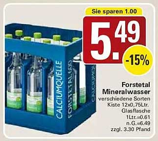 Forstetal Mineralwasser verschiedene Sorten Kiste 12x0,75Ltr. Glasflasche