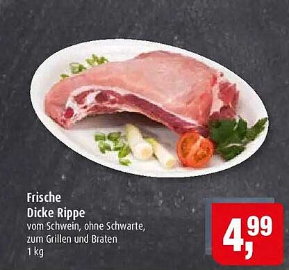 Frische Dicke Rippe vom Schwein, ohne Schwarte, zum Grillen und Braten 1 kg