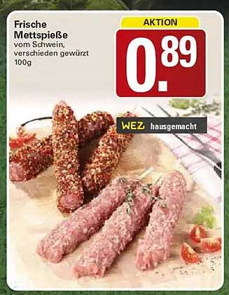 Frische Mettspieße vom Schwein, verschieden gewürzt 100g