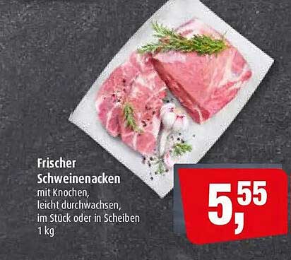 Frischer Schweineacken mit Knochen, leicht durchwachsen, im Stück oder in Scheiben 1 kg