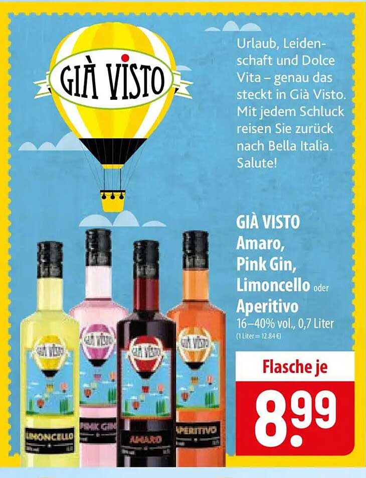 GIÀ VISTO Amaro, Pink Gin, Limoncello oder Aperitivo