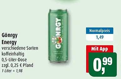 Gönrgy Energy verschiedene Sorten koffeinhaltig 0,5-Liter-Dose zzgl. 0,25 € Pfand
