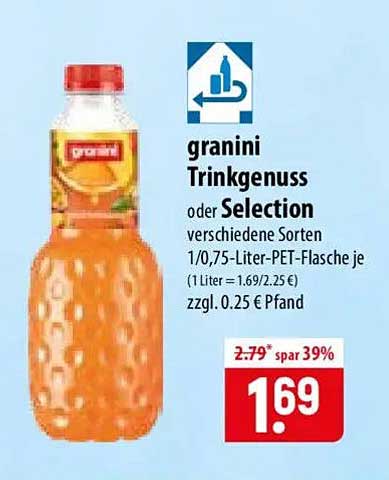 granini Trinkgenuss oder Selection verschiedene Sorten 1/0,75-Liter-PET-Flasche je
