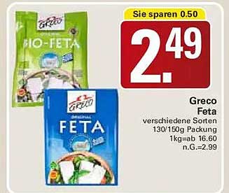 Greco Feta verschiedene Sorten 130/150g Packung 1kg=ab 16.60 n.G.=2.99