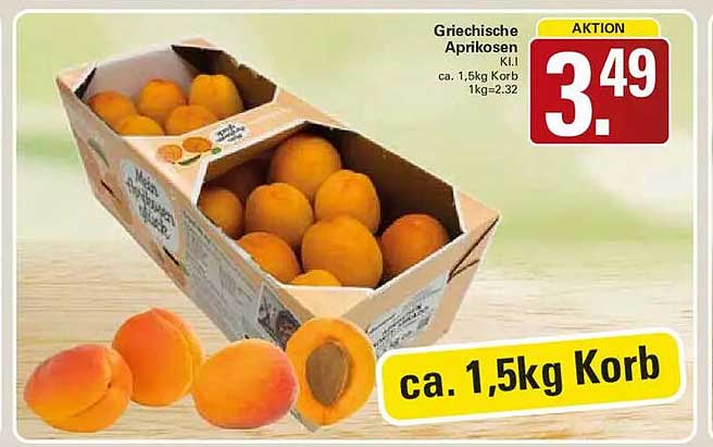 Griechische Aprikosen KI.1 ca. 1,5kg Korb