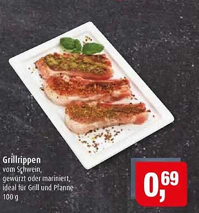 Grillrippen vom Schwein, gewürzt oder mariniert, ideal für Grill und Pfanne, 100 g