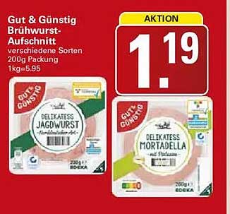 Gut & Günstig Brühwurst-Aufschnitt verschiedene Sorten 200g Packung 1kg=5,95