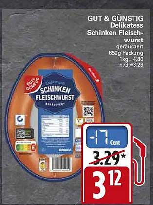 GUT & GÜNSTIG Delikatess Schinken Fleischwurst geräuchert 650g Packung