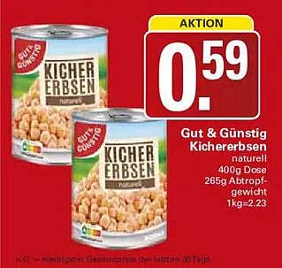 Gut & Günstig Kichererbsen naturlich 400g Dose 265g Abtropfgewicht