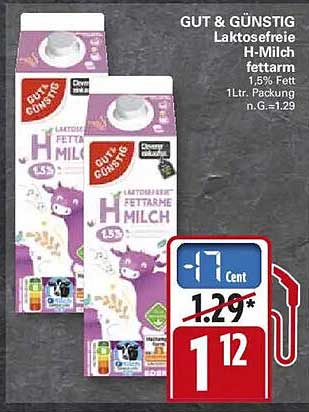 GUT & GÜNSTIG Laktosefreie H-Milch fettarm 1,5% Fett 1Ltr. Packung