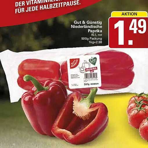 Gut & Günstig Niederländische Paprika K.I., rot 500g Packung 1kg=2.98