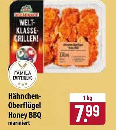Hähnchen-Oberflügel Honey BBQ mariniert