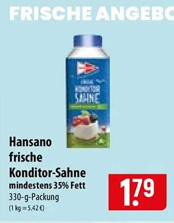Hansano frische Konditor-Sahne mindestens 35% Fett 330-g-Packung