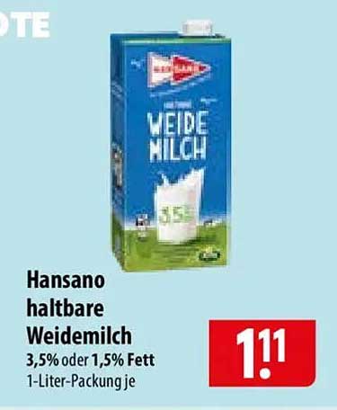 Hansano haltbare Weidemilch