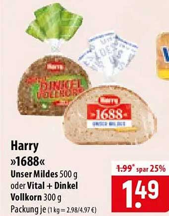 Harry »1688« Unser Mildes 500 g oder Vital + Dinkel Vollkorn 300 g