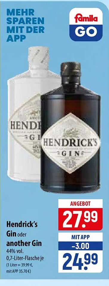 Hendrick’s Gin oder another Gin 44% vol. 0,7-Liter-Flasche je