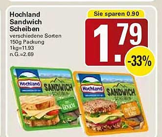 Hochland Sandwich Scheiben verschiedene Sorten 150g Packung