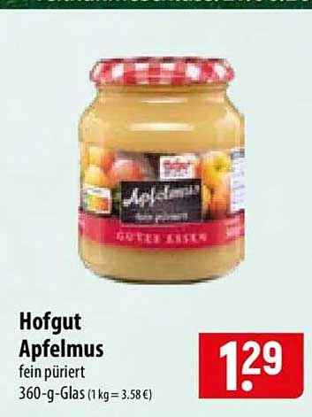 Hofgut Apfelmus fein püriert 360-g-Glas (1 kg = 3.58 €)