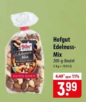 Hofgut Edelnuss-Mix 200-g-Beutel (1kg = 19,95 €)