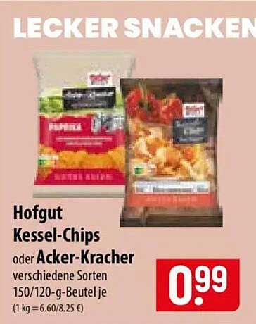 Hofgut Kessel-Chips oder Acker-Kracher verschiedene Sorten 150/120-g-Beutel je (1 kg = 6.60/8.25 €)