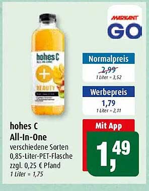 hohes C All-In-One verschiedene Sorten 0,85-Liter-Pfandflasche zzgl. 0,25 € Pfand