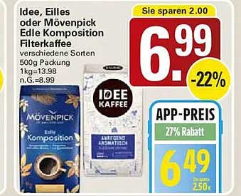 Idee, Eilles oder Mövenpick Edle Komposition Filterkaffee verschiedene Sorten 500g Paket