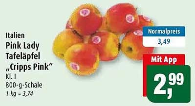 Italien Pink Lady Tafeläpfel „Cripps Pink“ Kl. I 800-g-Schale 1 kg = 3,74