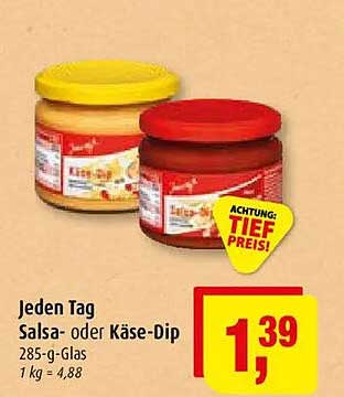 Jeden Tag Salsa- oder Käse-Dip 285-g-Glas