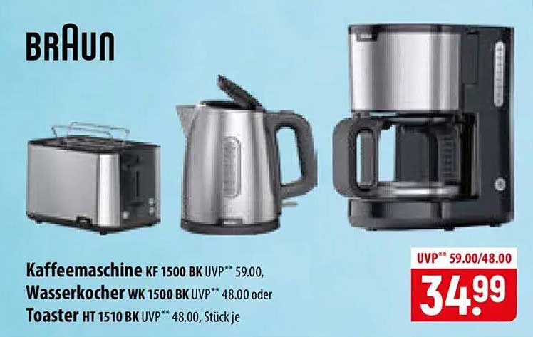 Kaffeemaschine KF 1500 BK, Wasserkocher WK 1500 BK oder Toaster HT 1510 BK