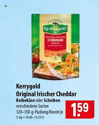 Kerrygold Original Irischer Cheddar Reibekäse oder Scheiben verschiedene Sorten 120–150-g-Packung/Beutel je