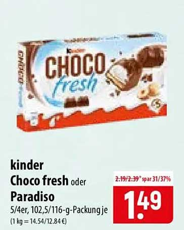 kinder Choco fresh oder Paradiso