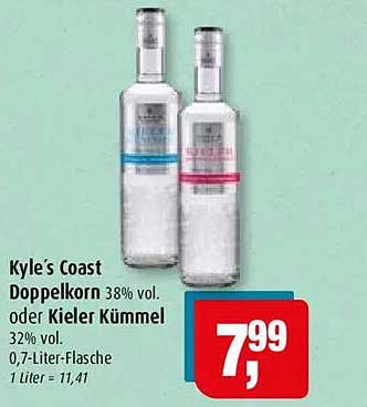 Kyle’s Coast Doppelkorn 38% vol. oder Kieler Kümmel 32% vol. 0,7-Liter-Flasche