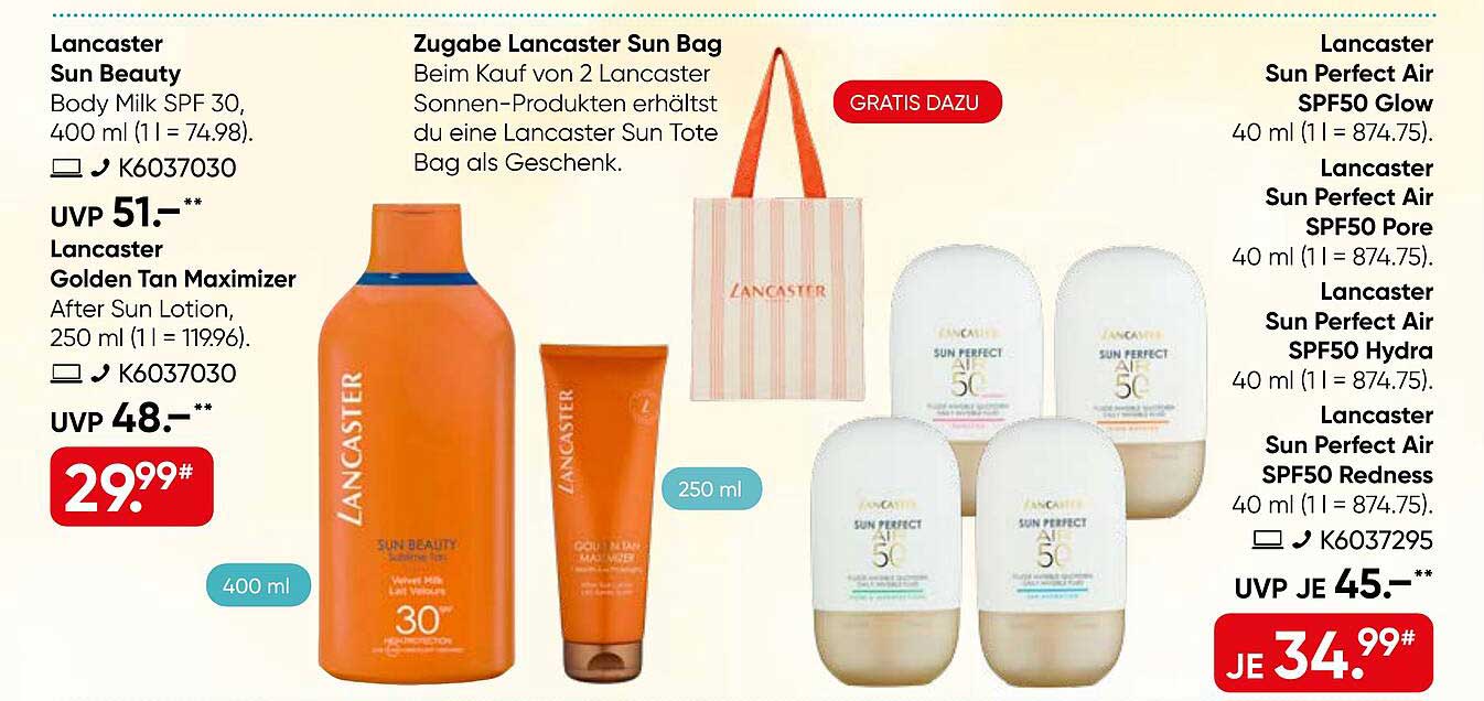 Lancaster Sun Beauty Body Milk SPF 30, 400 ml (1 l = 74.98)