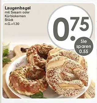 Laugenbagel mit Sesam oder Kürbiskernen Stück n.G.=1.30